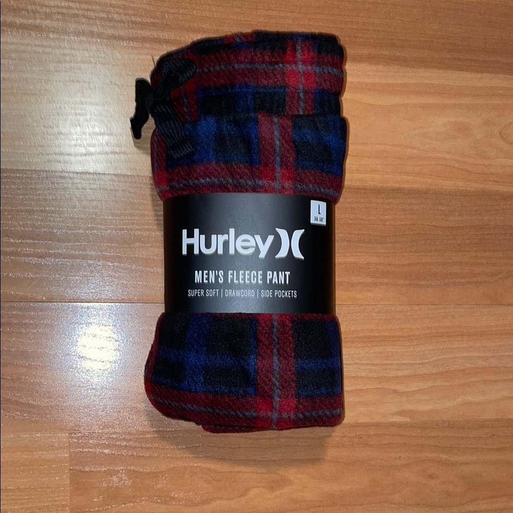 Hurley Men's Fleece Pants - Red and Blue Plaid